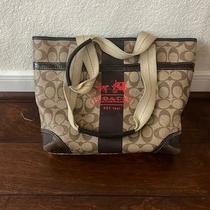 Coach Brown Signature Coated Canvas and Leather Heritage Stripe